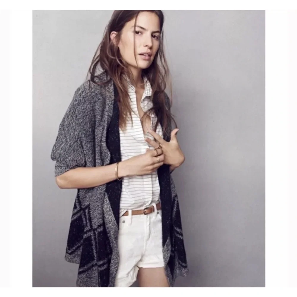 Madewell All Angles Open Front Sweater Gray Drapey Oversized Boho Size M/L